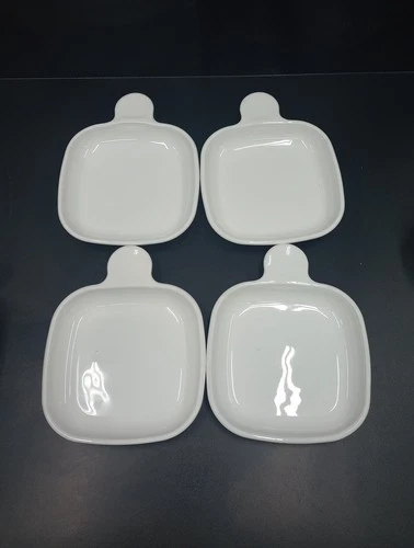 Set Of 4 Corning Ware White P-185-B Grab It Square Snack Plates with Handle