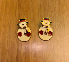 Vintage AVON Chritsmas Smiling Snowman Enamel Earrings Jewelry