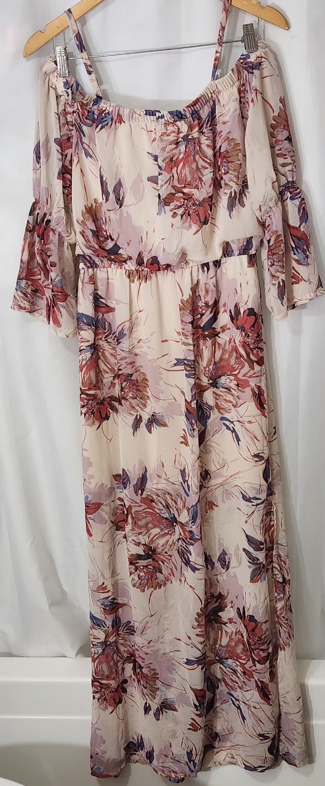 As U Wish Floral Maxi Dress Womens Pink Medium Off The Shoulder Flared Sleeve