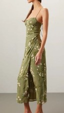 Reformation Kourtney Women's Dress Green Floral Sleeveless Size 12 Flaw Read