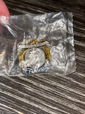 Vintage American Legion USA Navy Eagle Lapel Pin - Pewter w/Amber Enamel