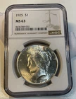 1925 Philadelphia Peace Silver Dollar NGC MS 63
