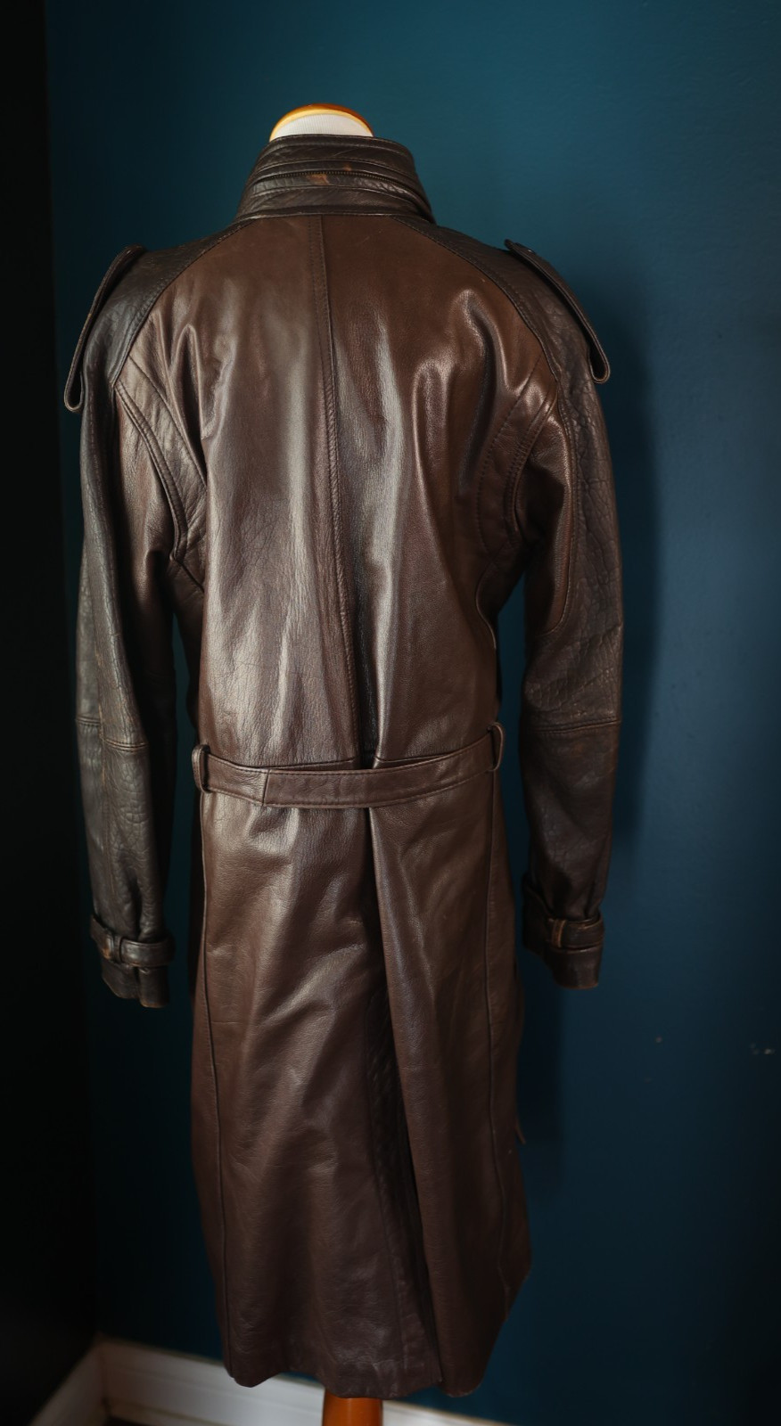 Vintage 70s Bermans Brown Trench Coat Men 40 Zip Button Belt Western Steampunk