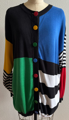 VTG 90s IB Diffusion Colorblock Cardigan Sweater Womens Plus size 1X EUC