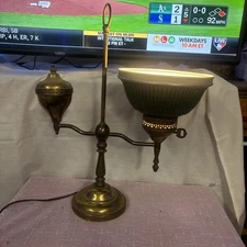 Vintage 18” Victorian Brass Student Lamp Swirl Shade Green Works Turn Key FS