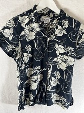 iolani hawaiian shirt Woman Xs Rayon Black White Floral Casual Business Daily