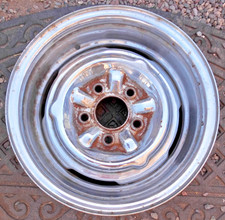 Vintage Steel 14x6 Chrome Reverse Wheel. 5 Lug X 4.75 Bp. Rusty. Made In Usa.
