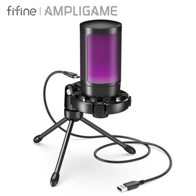 AmpliGame by FIFINE RGB USB Gaming Mikrofon mit Light-Touch Stummschaltung, Kondensator Mi