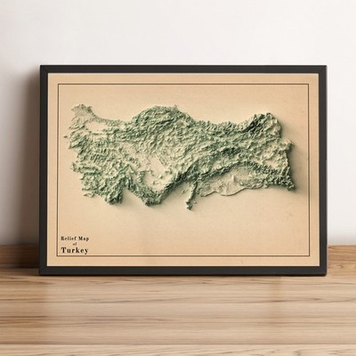 Turkey Map, Turkey 2D Relief Map, Turkey Vintage Map - 2D Flat Print