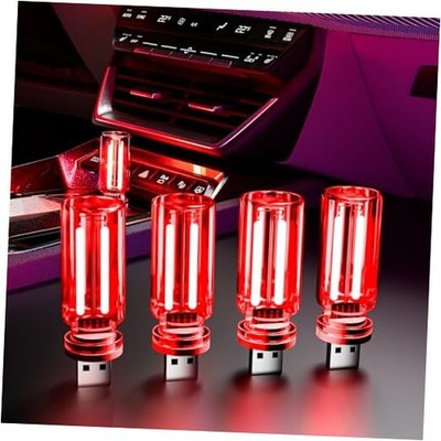 4 PCS USB Night Light, Touch Dimmable Mini USB LED Car Interior Ambient 4 Red