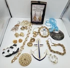 Vintage Modern Costume Jewelry Lot Signed Monet Trifari Avon Pearl Gold Tone