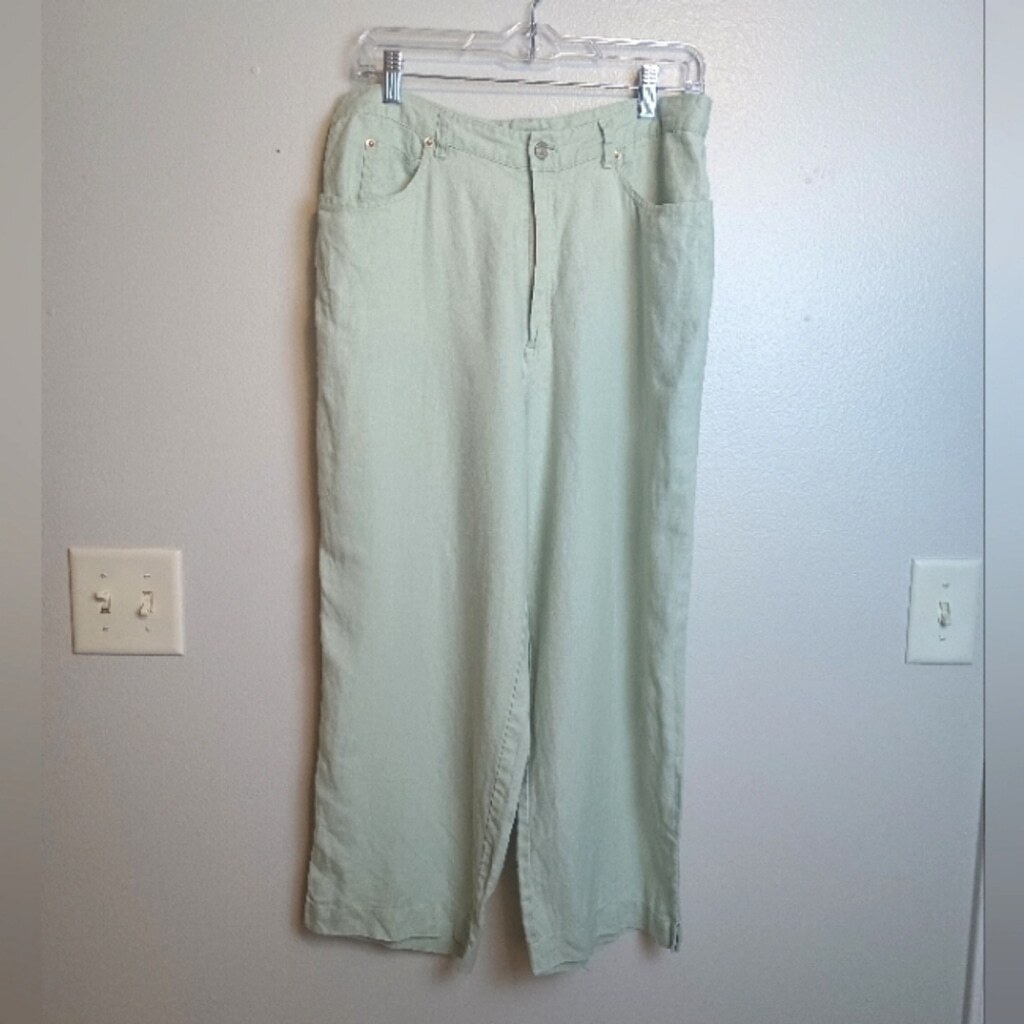 Jillian Jones 100% Linen Cropped Pants Womens Size 12 Light Mint Green