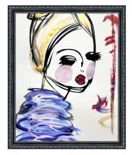 CORBELLIC EXPRESSIONISM 18X24 BLUE SWEATER LARGE ORIGINAL ART HOME PAINTING