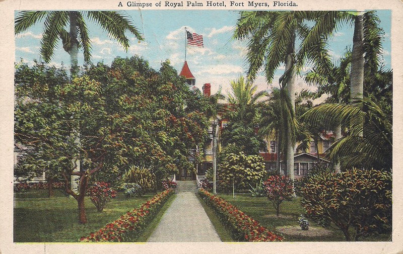 Old postcard A Glimpse of Royal Palm Hotel, Fort Myers, FL