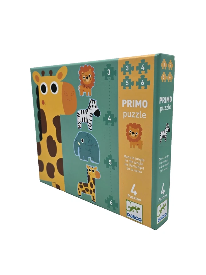 DJECO Primo 4x Puzzle Im Dschungel Tiere 18-teilig 2+ Lernspiel Spielzeug - Bild 2 von 4