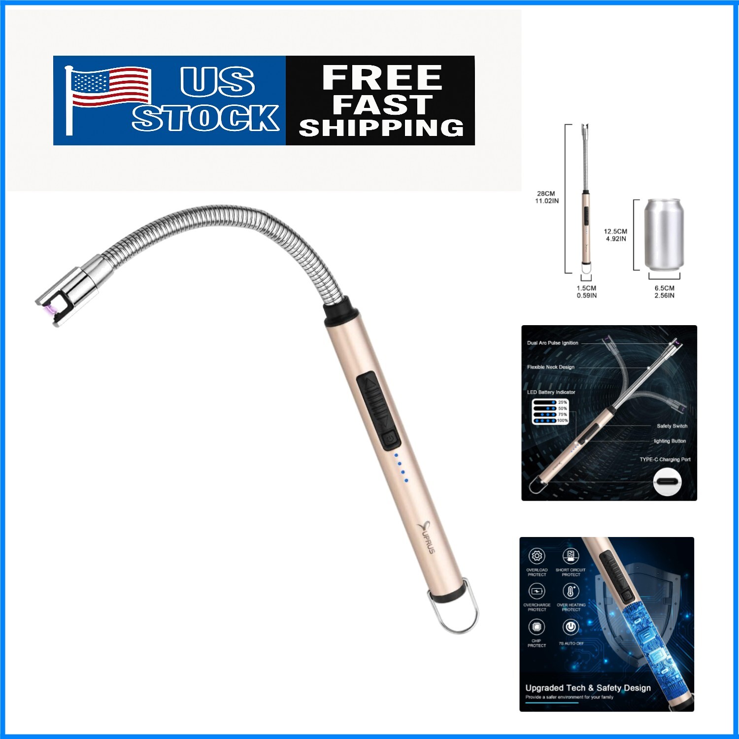 : 360&deg; Bendable Neck & Windproof Plasma Technology