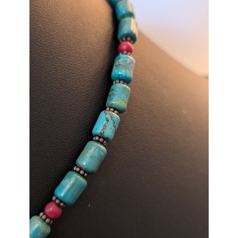 Vintage Turquoise Red Bead 925 Sterling Silver Bead Hook Clasp Necklace eBay