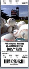Atlanta Braves vs Philadelphia Phillies 5/22/2016 Ticket Charlie Morton 