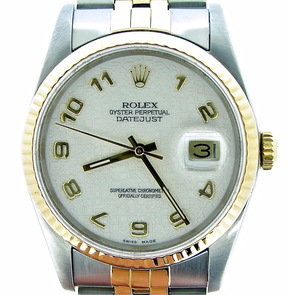 Rolex Mens Datejust 2Tone 18K Yellow Gold Steel Watch Jubilee Arabic Dial 16233