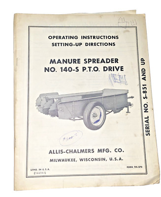 USED OLD STOCK SERVICE MANUAL FOR AC 140-S PTO DRIVE MANURE SPREADER TM-370