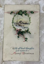 Vintage “A Merry Christmas” Postcard Holly Branch Mistletoe Homestead
