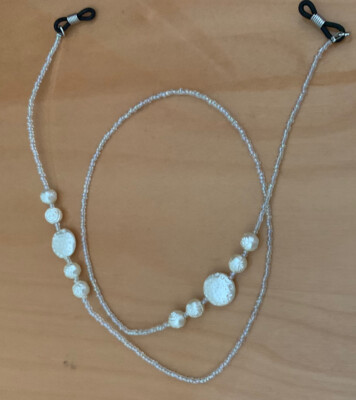 Cream Pearl Beaded Bead Sun Eye Glasses Cord Chain Holder lanyard Necklace