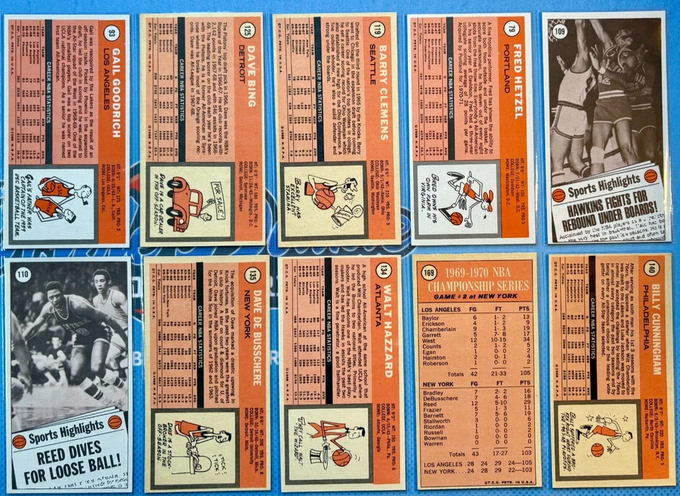 美丽的 10 张卡套装 1970 - 71 TOPPS 篮球近乎完好-MT est。 套装断裂。 名堂等 — 第 2/2 张图片