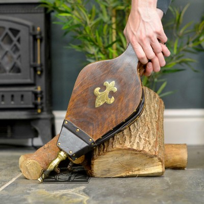New 44cm Traditional Wood And Leather Fireplace Bellows Fire
