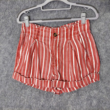 American Eagle Shorts 2 Red Linen Paper Bag Striped Pleated Cuffed Coastal Boho