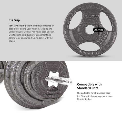 CORTEX Strength 65kg Tri-Grip 25mm Standard Barbell Cast Iron Weight Plate Set - Picture 3 of 6