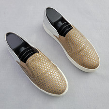 Vince Camuto Sneakers Womens Size 7M KYAH Leather Upper Silver Tan Slip On Shoe