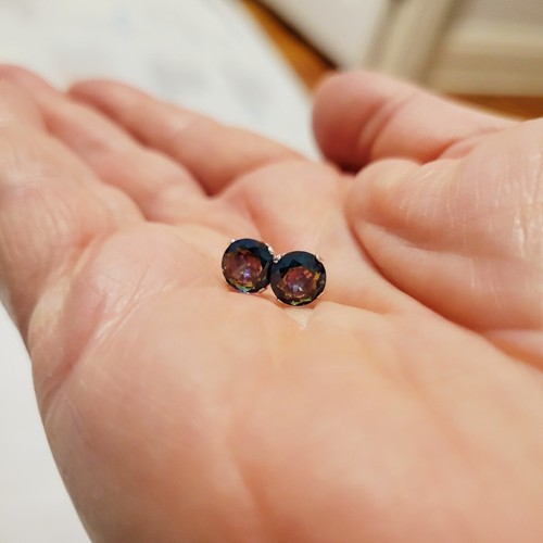 Orecchini a perno argento sterling topazio mistico pavone arcobaleno tondo zirconi 5 mm - Foto 7 di 7