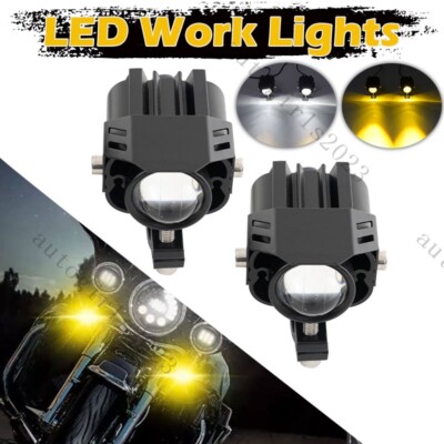 Pair LED Motorcycle Headlight Yellow White Spot Light Driving Fog