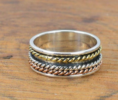 Einfacher dreifarbiger Ring 925 massiv Sterlingsilber