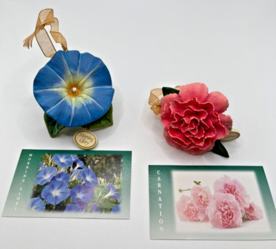 Danbury Mint Delicate Flower Morning Glory & Carnation Ornaments