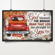 Couple Gift Husband Wife God Blessed The Broken Road Fall Leaves Poster No Frame