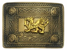 Mens Scottish B N Kilt Belt Buckle Design Mirror Golden Welsh Dragon Antique AAR