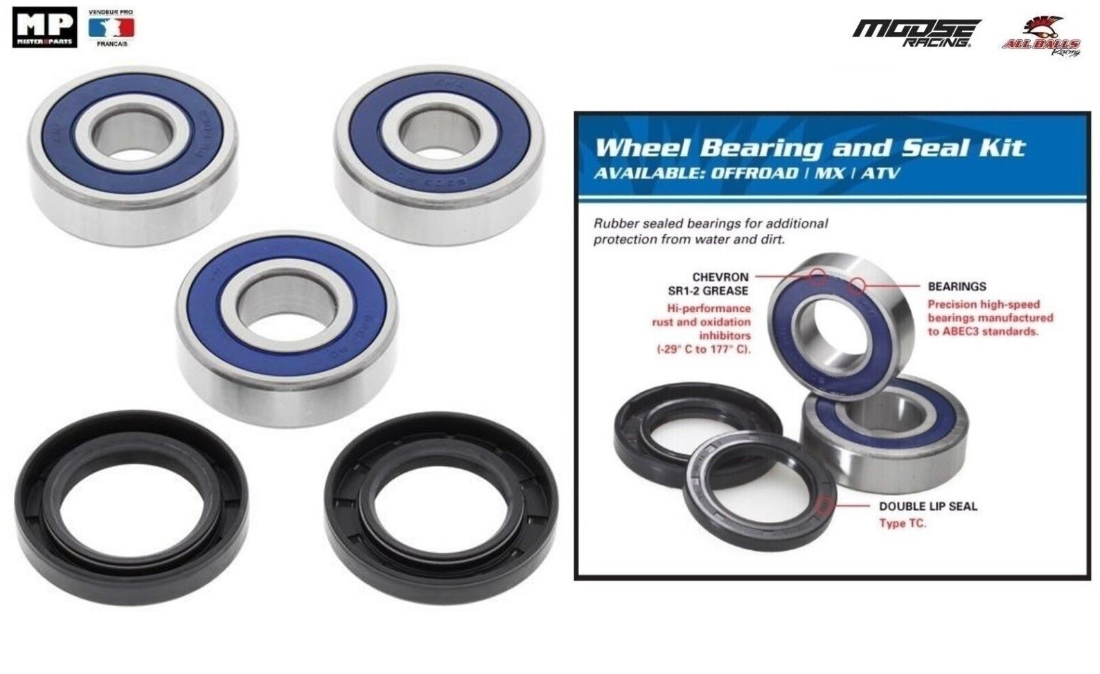 Kit roulements de roues arriere All Balls pour moto Honda CBR 600 F de 1987 à 1990