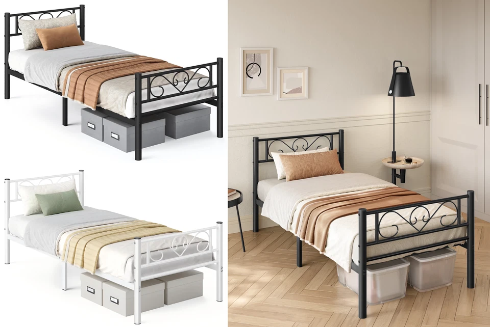 Bett, 90 x 200 cm, aus Metall, Bettgestell, Bettrahmen, einfache Montage - Bild 1 von 1