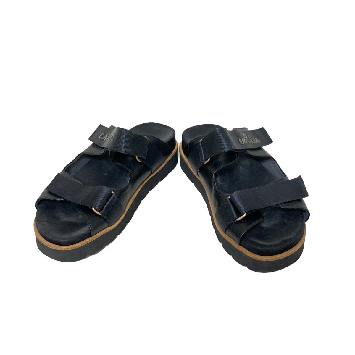 Auth LANVIN en Bleu - Black Leather Chemical Fiber Women's