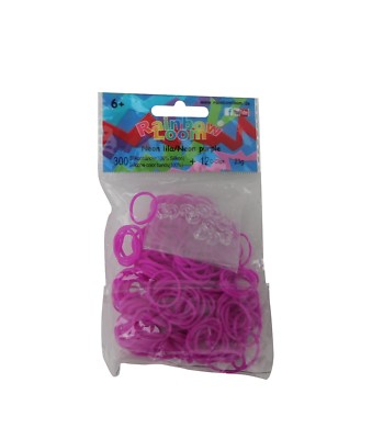 20 Tüten Rainbow Loom Silikonbänder 300 Bänder neon lila + 12 C-Clips NEU