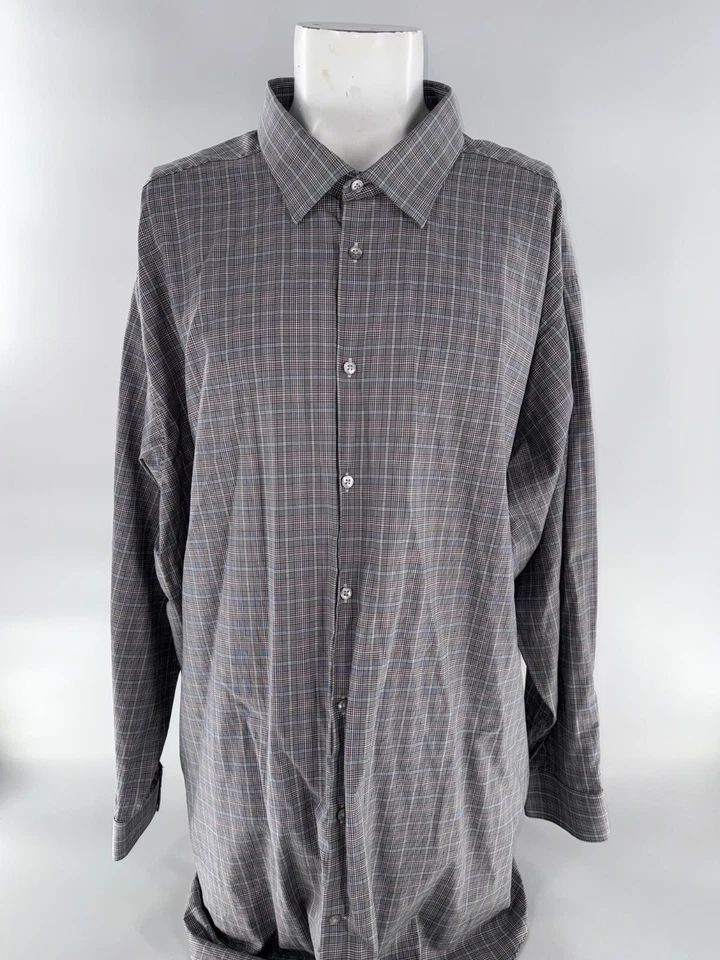 Camisa de vestir Michael Kors para hombre alta 20 35 gris a cuadros 100 % algodón YGI F5-48 Foto 2 de 4