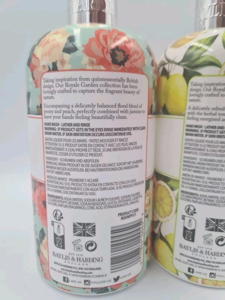 Baylis & Harding Royale Garden Hand Wash Set Peach Peony & Jasmine Lemon & Basil - Image 3 of 4