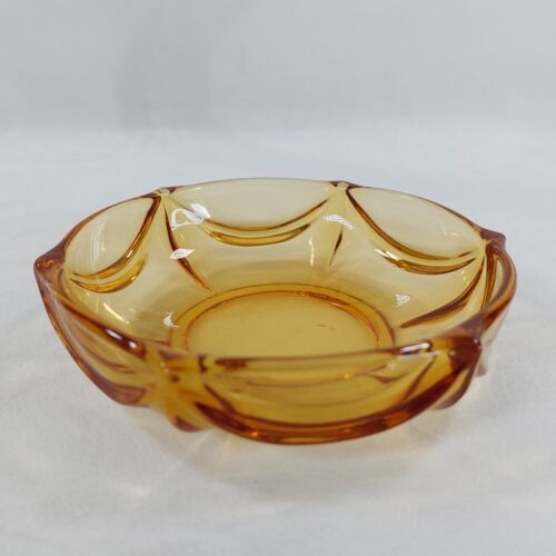 Amber Glass Trinket Tray Dish Art Deco Bedroom Vanity Jewellery Holder 11cm Vtg - Afbeelding 1 van 9