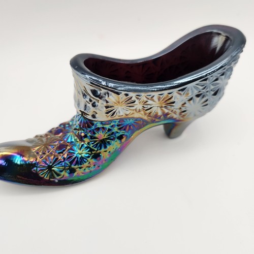 L E Smith Vintage Amethyst blau Karneval Kunst Glas Schuh Gänseblümchen & Knopf - Bild 3 von 14