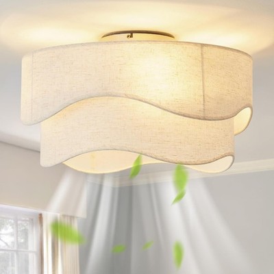 DSYBRI 20in Flush Mount Caged Ceiling Fan with Light & Remote 6 Speed Boho