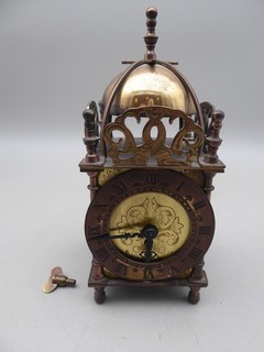 C Vintage SMITHS Brass Mechanical Carriage / Mantel Clock & Key
