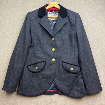 JOULES Tweed Jacket UK 12 Navy WOOL Parade Blazer Hacking Herringbone Country