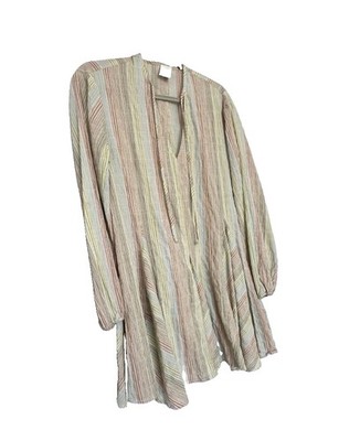 8 by Yoox Women's Dress Striped Pastel Boho Mini Dress Size 42 M/L Multicolor