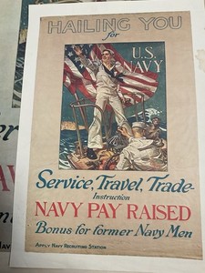 1973 Navy Recruitment Poster By JC Leyendecker "Hailing You" 24x37 Rare Item